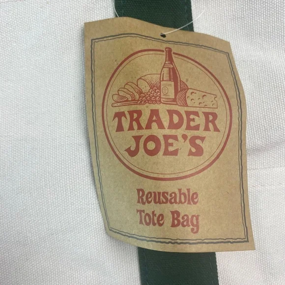 TRADER JOE’S Viral Canvas Tote Bag Limited Edition in Natural and Green Set of 2 - Picture 4 of 5